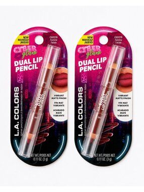 Highly Sought L.A. Colors Cyber Glam Dual Lip Pencil Lot of 2 Femme Fatale NEW